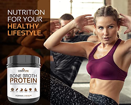 Bone Broth Protein Powder Chocolate - Grass Fed Collagen Peptides - Protein Powder Without Artificial Sweeteners - No Sugar, Paleo & Keto Friendly -Dairy Free, Gluten Free - 20g Protein, 20 Servings