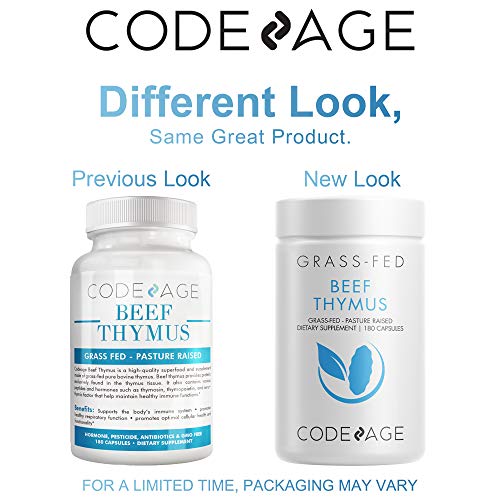 Codeage Grass Fed Beef Thymus Supplement - Freeze Dried, Non-Defatted, Desiccated Beef Thymus & Liver Pills Glandulars Meat – Pasture Raised Argentina Beef Vitamins for Thymus - Non-GMO -180 Capsules