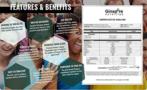 The Very Best Vegan Omega 3 Supplement - 120 Capsules 2 Pack - Vegan Algae Omega 3 Supplement Alternative - Plant Based Fish Oil Alternative- DHA & EPA Supplement - Made in USA - Heart Stress Relief