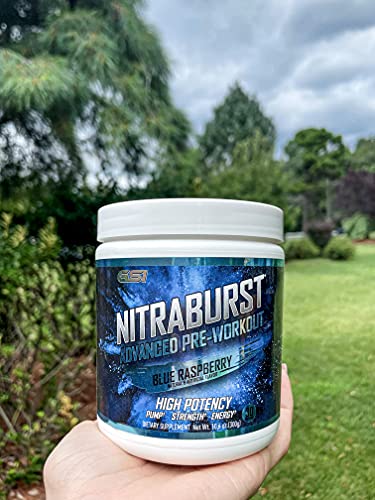 Giant Sports International NITRABURST Pre Workout Powder, Increase Blood Flow, Boosts Strength and Energy, Improve Exercise Performance, Creatine Free (Blue Raspberry, 30 Servings)