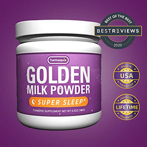 Organic Golden Moon Milk Turmeric Powder Mix, Super Sleep (180 Servings) + Superfood Blend of Melatonin, Valerian, Chamomile, Lemon Balm, Ginger, Black Pepper, Curcumin, Cinnamon, Cardamom - Turmaquik