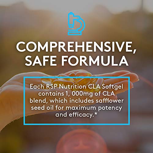 RSP Nutrition CLA 1000 Conjugated Linoleic Acid Max Strength Softgels, Natural Stimulant Free Weight Loss Supplement, Fat Burner for Men & Women, 180 Ct. (Packaging May Vary)