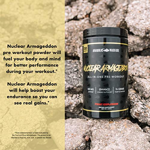 Nuclear Armageddon Pre Workout Powder by Anabolic Warfare – Pre-Workout for Men & Women with L-Citrulline, Beta Alanine Powder and Caffeine (Fruit Explosion - 30 Servings)