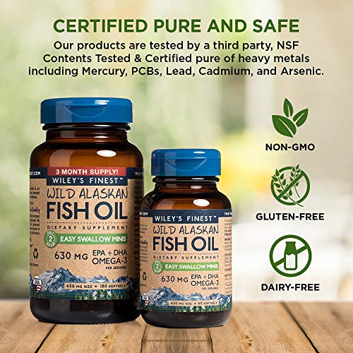 Wild Alaskan Omega-3 Fish Oil - Easy Swallow Minis 2X Double Strength 630mg EPA + DHA Natural Supplement 120 Mini Softgels