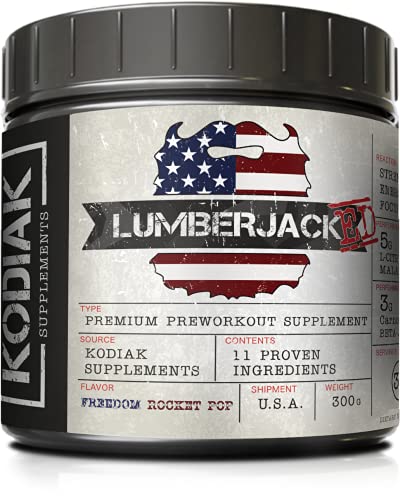 LUMBERJACKED Pre-Workout Supplement with CarnoSyn by Kodiak Supplements - 30 Servings - Better Pumps, Strength, Energy, and Focus - No Crash (Freedom Rocket)