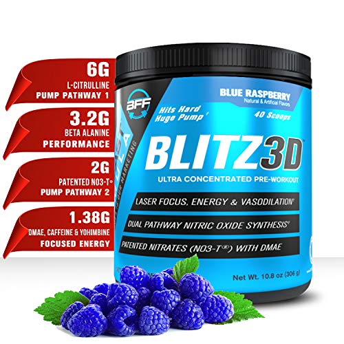 BLITZ3D Ultra Concentrated Pre Workout Powder for Men & Women, Premium, Effective, Affordable, L-Citrulline, NO3-T, Beta Alanine, DMAE, Caffeine, Yohimbine Superior Energy & Nitric Oxide Pumps + Focus