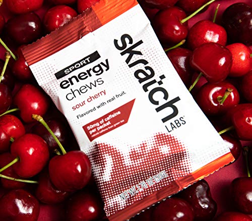 SKRATCH LABS Sport Energy Chews, Sour Cherry with Caffeine (10 Pack) - Developed for Athletes and Sports Performance, Gluten Free, Dairy Free, Vegan