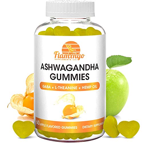 Ashwagandha Gummies with L-Theanine, GABA, and Hemp- Ashawanga Supplement Stress Reducing Calm Gummies for Relaxation - Vegan, Dairy Gluten and Free, Apple Flavored. 60 Count.