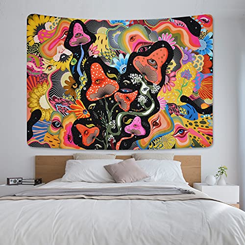 Mushroom Tapestry Psychedelic Eyes Tapestries Trippy Tapestry Colorful Flowers Tapestry Wall Hanging for Room(51.2 x 59.1 inches)