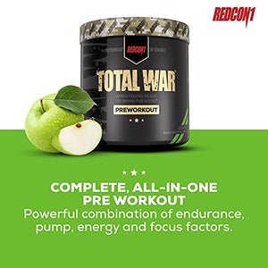 Redcon1 Total War Preworkout - 30 Servings, Boost Energy, Increase Endurance and Focus, Beta-Alanine, Caffeine (Green Apple)