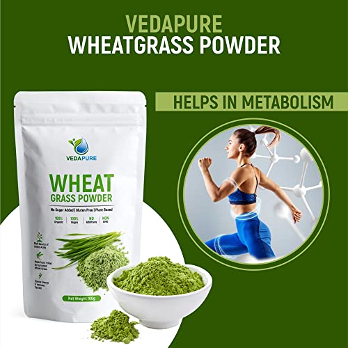 Vedapure 100% Natural Wheat Grass Powder Helps BuiIding lmmunity & Energy (100 g)