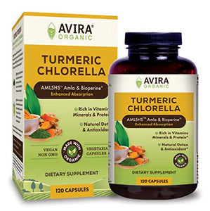 Avira Organic Turmeric Chlorella – Super Fusion with Amla, Curcumin & Bioperine, Rich in Vitamins, Minerals & Proteins, Natural Detox & Antioxidant, Superfood Algae Grown in Pristine Environment