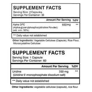 Alpha GPC and Uridine Stack - Mr Happy Stack - Uridine Monophosphate with No Artificial Fillers - Bioavailable Choline Supplements Promote Cognition, Focus, Mental Clarity and Dopamine Receptor Health