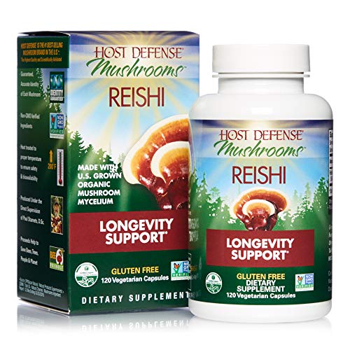 Host Defense, Reishi Capsules, Supports General Wellness and Vitality, Daily Mushroom Mycelium Supplement, USDA Organic, Gluten Free, 120 Vegetarian Capsules (60 Servings)