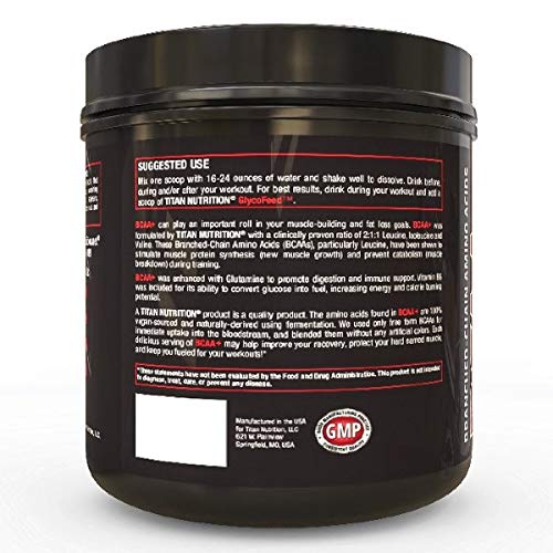 Titan BCAA+ Powder - Branched-Chain Amino Acid + Glutamine - Build Lean Muscle, Increase Muscle Mass, Aid Recovery - BCAA Ratio 2:1:1 - No Gluten, Low-Carb - Vegan - 50 Servings - Smashed Grape