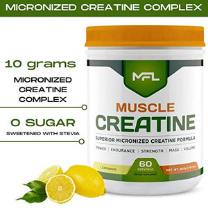 MFL Muscle Creatine | 3 Forms of Micronized Creatine | 10g | 0 Sugar | Sweetened with Stevia | All-Natural | 60 Servings (Lemonade)