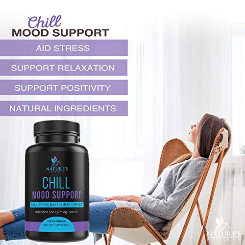 Stress Support Supplement 1000mg, Natural Herbal Formula for Calm, Positive Mood, Relaxation - Made in USA - with Ashwagandha, Niacin, L-Theanine, Rhodiola Rosea, 5-HTP - 120 Capsules