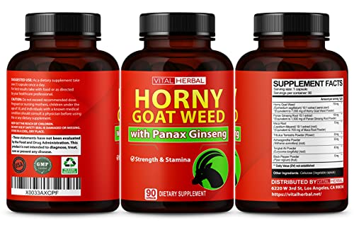 7 in 1 Ultra Horny Goat Weed with Panax Ginseng Capsules 9350 mg - Maximum Strength with Ashwagandha Tribulus Maca Root Enhance Energy Stamina for Men Women 1 Bottle - 3 Month Supply