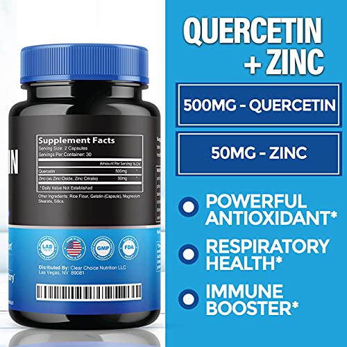 (2 Pack) Quercetin 500mg with Zinc - Immune System Booster, Lung Support Supplement for Adults Kids - Immunity Defense (120 Capsules)