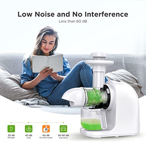 Slow Masticating Juicer Machine, Cold Press Juicer with Ceramic Auger, Easy to Clean, Juice Extractor with Reverse Function, Quiet Motor for 100% Original Vegetable and Fruit Juice, Ice Cream