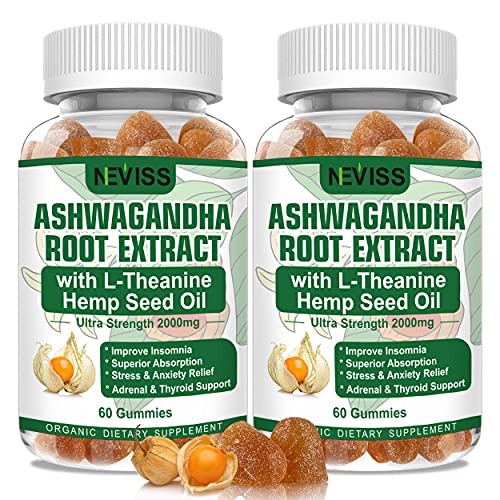 Ashwagandha Gummies, 2000mg Organic Ashwagandha Root Extract Supplement for Men & Women, 120 Count Ashwagandha for Stress & Anxiety Relief, Mood Calm, Relaxation, Adrenal & Immune Support (2pack)