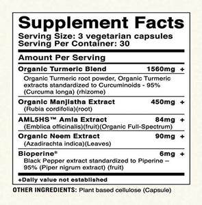 Avira Organic Turmeric Manjistha – Super Fusion with Neem, Amla, Curcumin & Bioperine, for Skin Health & Natural Complexion, Enhanced Absorption, Non-GMO, Max Strength-2190mg Per Day Intake