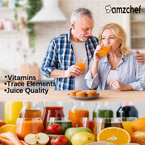 Slow Juicer Extractor, AMZCHEF Slow Masticating Juicer Machines with Quiet Motor, Juice Extractor with Reverse Function, Cold Press Juicer Easy to Clean with Brush for High Nutrient Fruit & Vegetable Juice