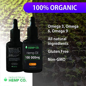 Industrial Hemp Co.100 000 mg | Pure Hemp Oil Drops, Best Hemp Oil for Pain, Stress and Anxiety Relief | USA | 2 Fl Oz (60ml)