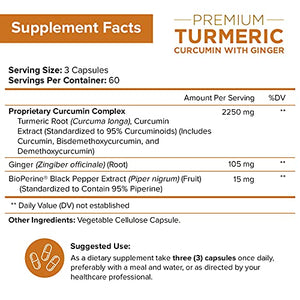 Turmeric Curcumin with Ginger & BioPerine Black Pepper Supplement :: Anti-Inflammatory, Antioxidant, Anti Aging :: 100% Natural, Non-GMO, Vegan Best Maximum Potency, No Side Effects (180 Capsules)