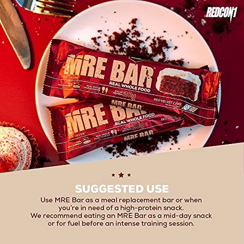Redcon1 MRE Bar - Meal Replacement Protein Bar (1 Box / 12 Bars), Real Whole Food Sourced Protein, Real Food Taste, 20G Protein (Red Velvet Cake)