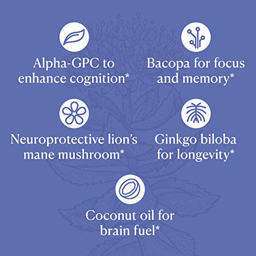 Focus Adaptogens for Cognition, Clear Thinking, Brain Fog Relief | Alpha-GPC, Bacopa, Lion's Mane, Ginkgo Biloba, MCT Oil