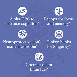 Focus Adaptogens for Cognition, Clear Thinking, Brain Fog Relief | Alpha-GPC, Bacopa, Lion's Mane, Ginkgo Biloba, MCT Oil