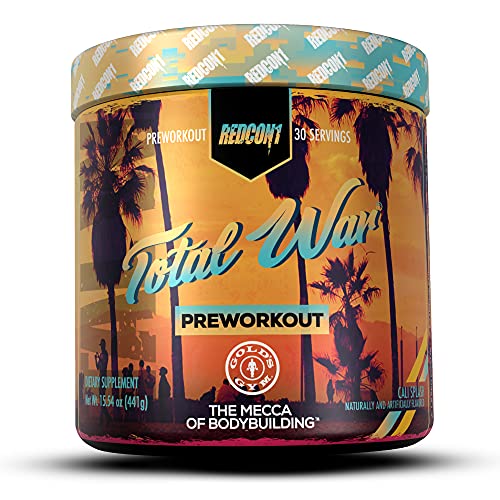 Redcon1 Total War - Pre Workout, 30 Servings, Boost Energy, Increase Endurance and Focus, Beta-Alanine, 350mg Caffeine, Citrulline Malate, Nitric Oxide Booster - Keto Friendly (Cali Splash)