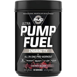 PMD Sports Ultra Pump Fuel Insanity - Pre Workout Drink Mix for Energy, Strength, Endurance, Muscle Pumps and Recovery - Complex Carbohydrates and Amino Energy - Cherry Slush (30 Servings)