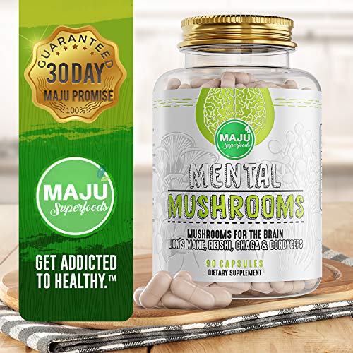 Maju Mental Mushroom Capsules - Mushroom Extract Supplement w/Lion's Mane, Cordyceps, Reishi and Chaga - Boost Your Focus, Energy, Wellness and Immune System - Nootropic Mushrooms Immune Support