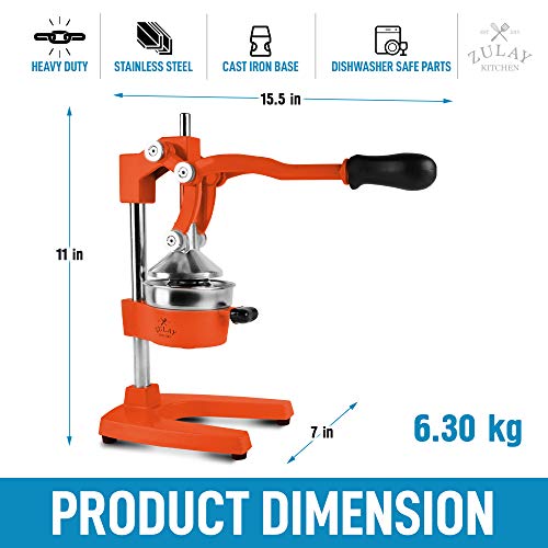 Zulay Professional Citrus Juicer - Manual Citrus Press and Orange Squeezer - Metal Lemon Squeezer - Premium Quality Heavy Duty Manual Orange Juicer and Lime Squeezer Press Stand, Orange