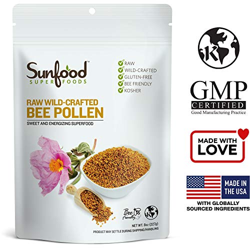Sunfood Superfoods Bee Pollen Granules - Raw, Wild-Crafted - High Intensity Superfood Rich in Vitamins - Complete Protein Source - 100% Pure - Highest Quality - Non-GMO - Gently Dried - 8 oz Bag