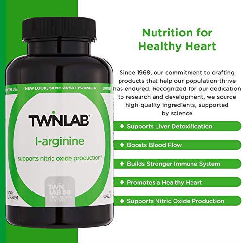 Twinlab L ARGININE 500MG - 100 Cap- Supports Nitric Oxide Production | Free Form Amino Acid