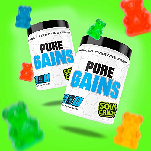 Pure Gains Advanced Creatine Monohydrate Powder - Muscle Building and Recovery Supplement - Sour Candy Flavor - 25 Servings - Creatine Monohydrate + Creatine HCl + More Powerful Ingredients