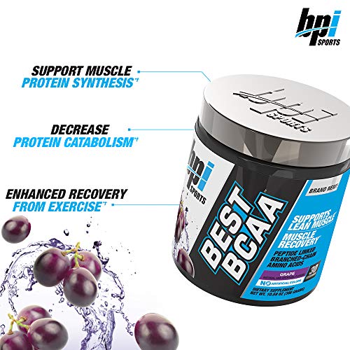 BPI Sports Best BCAA - The Building Blocks of Protein and Muscle - Post-Workout Recovery - Supports Metabolism - Omega 6 - Grape, 30 Servings, 300 g