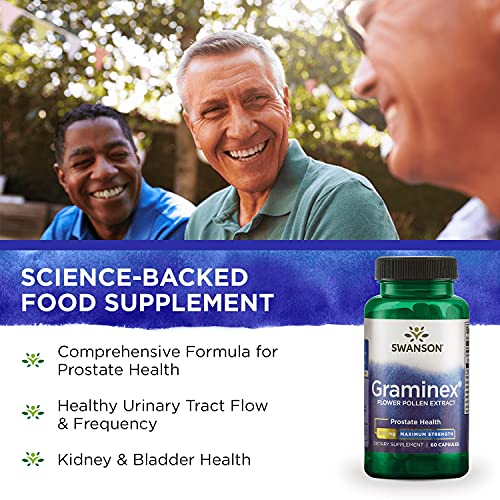 Swanson Maximum Strength Graminex Flower Pollen Extract - Supports Prostate Health, Urinary Tract Function, and Kidney Health - Mens Health Supplement - (60 Capsules, 500mg Each) (2 Pack)