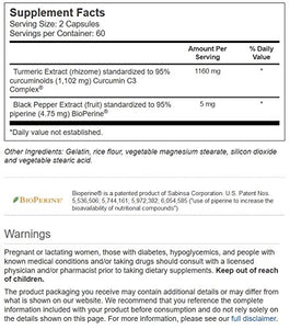 Vitacost Turmeric Extract Curcumin C3 Complex with Bioperine - 1,160 mg per Serving - 120 Capsules
