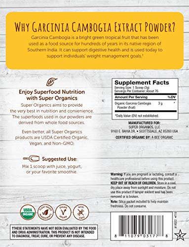 Super Organics Garcinia Cambogia Extract Powder – Organic, Vegan, Gluten-Free & Non-GMO, 8 Oz