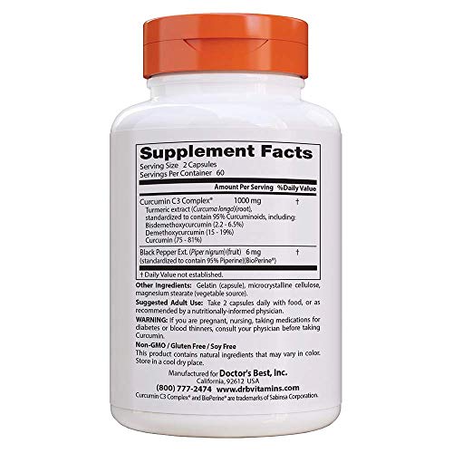 Doctor's Best DRB-00107 High Absorption Curcumin From Turmeric Root with C3 Complex & BioPerine 500mg (120 Capsules)