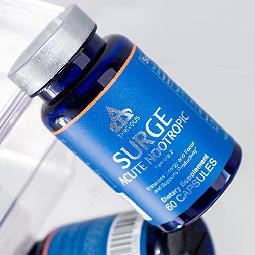Thrivous Surge - 100mg Caffeine Pills with 200mg L-Theanine and Ginseng - Caffeine Anhydrous with Zero Sugar - 60 Capsules - Jitter-Free Focused Energy - Natural Nootropic Supplement