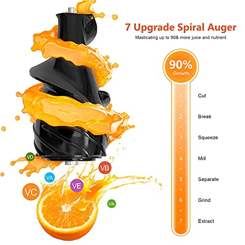 Slow Masticating Juicer High Yield,MOLTRES Cold Press Juicer Machine with Quiet Motor, Juicer Extractor with Reverse Function for Vegetables and Fruits Supplies a Brush Easy to Clean