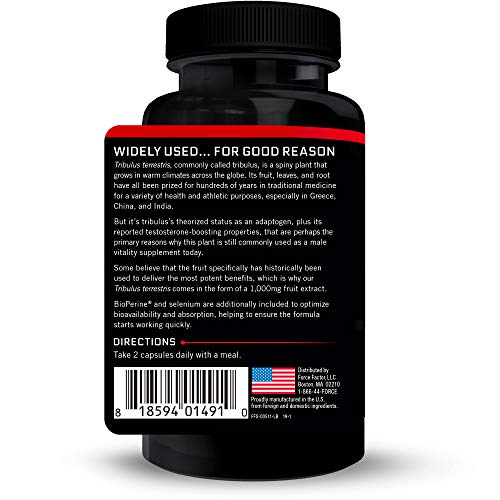 Tribulus Terrestris for Men, Testosterone Booster and Male Vitality Supplement, Tribulus Extract and Natural Ingredients for Superior Absorption, Fundamental Series, 1000mg, Force Factor, 60 Capsules