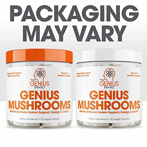 Genius Mushroom – Lions Mane, Cordyceps and Reishi – Immune System Booster & Nootropic Brain Supplement – Wellness Formula for Natural Energy, Stress Relief, Memory & Liver Support, 90 Veggie Pills