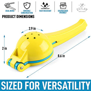 Zulay Metal 2-In-1 Lemon Lime Squeezer - Hand Juicer Lemon Squeezer - Max Extraction Manual Citrus Juicer (Vibrant Yellow and Blue Atoll)