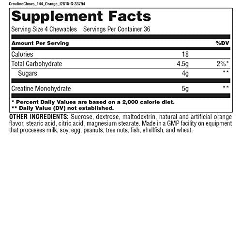 Universal Nutrition Creatine Chews - 5g of Creatine Monohydrate in Each Serving Delicious Wafers - 36 Servings - Orange, 0.17 Ounce (Pack of 1)